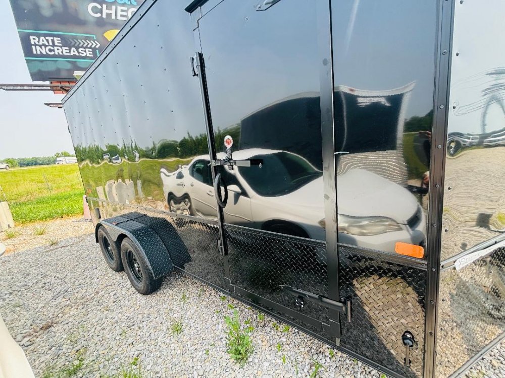 2025 7x14 Homesteader Enclosed Cargo - 7ft Height - Black Aluminum Tread Plate - Black Out Package