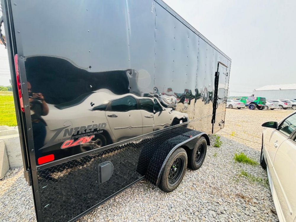 2025 7x14 Homesteader Enclosed Cargo - 7ft Height - Black Aluminum Tread Plate - Black Out Package