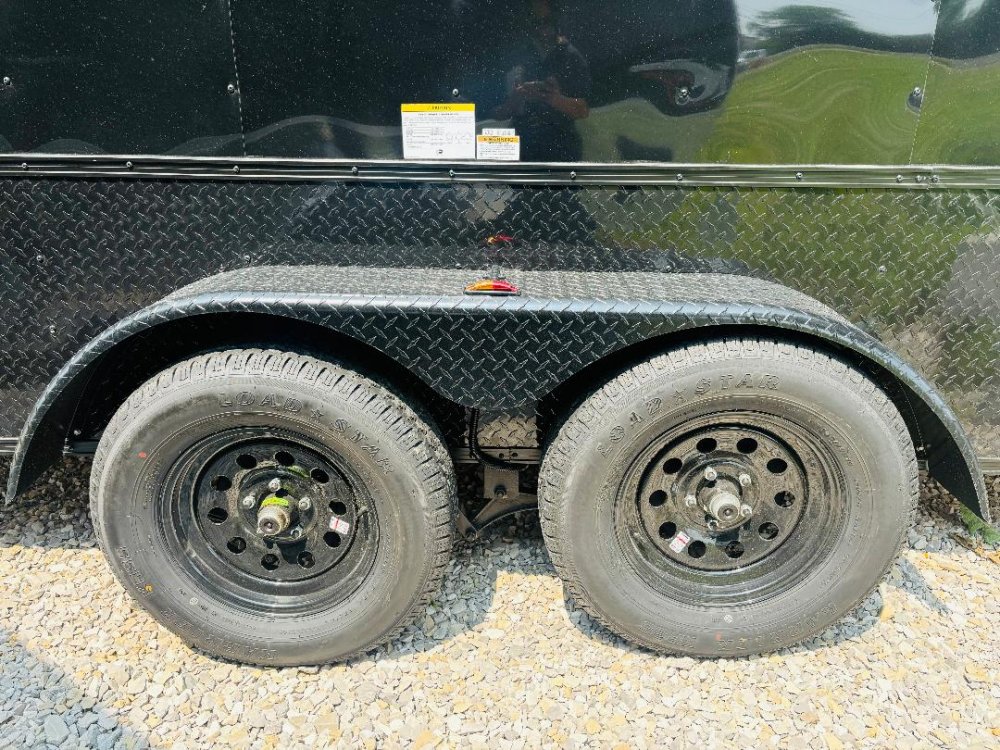 2025 7x14 Homesteader Enclosed Cargo - 7ft Height - Black Aluminum Tread Plate - Black Out Package