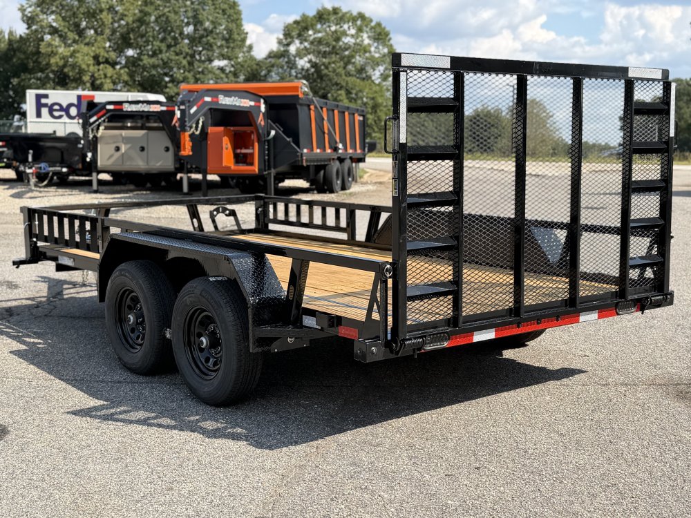 2027 LOAD TRAIL UE 83X14 TANDEM AXLE W/2' DOVE TAIL, 4' FOLDING GATE, AND SIDE LOAD RAMPS 9.99K GVWR
