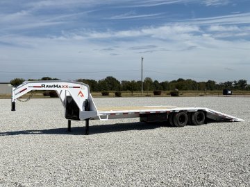 2027 RawMaxx HTX 102X32 GOOSENECK W/HYDRAULIC DISC BRAKES, HYDRAULIC JACKS, 14 PLYS, LOCKING CHAIN RACK, AND 11' HYDRAULIC DOVE/JACKS 25.9K GVWR Flatbed Trailer
