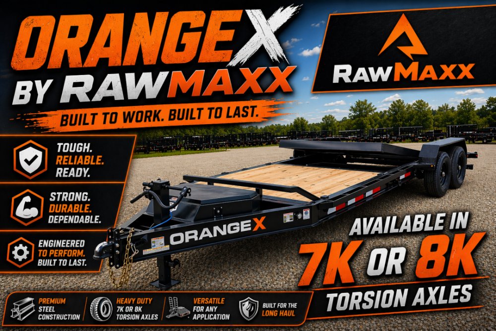 2026 OrangeX by RawMaxx 83X24 / ENGINEERED I-BEAM FRAME / LOCKING TOOLBOX / 14K GVWR Tilt Trailer