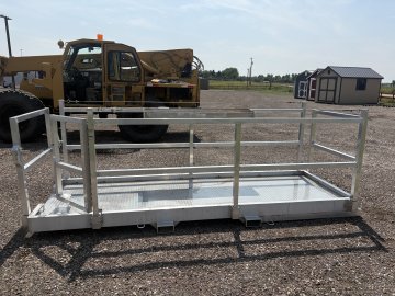 Walk Plank, 12' Aluminum Straight Scaffolding, With Railing, Door, & Tool Tray, For Forklift or Tele
