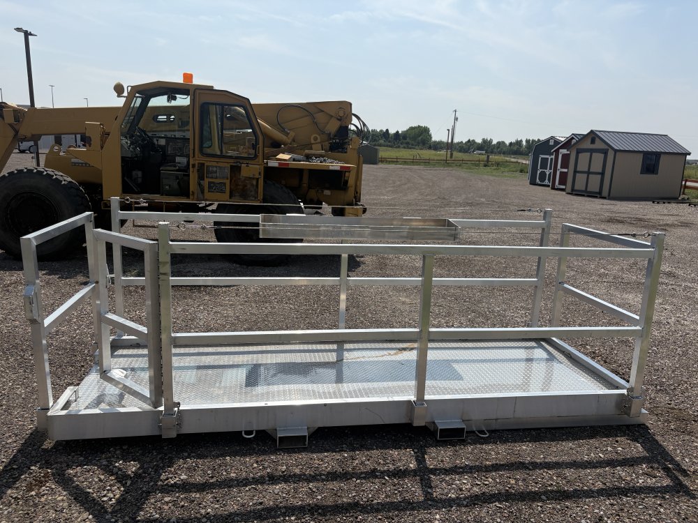 Walk Plank, 12' Aluminum Straight Scaffolding, With Railing, Door, & Tool Tray, For Forklift or Tele
