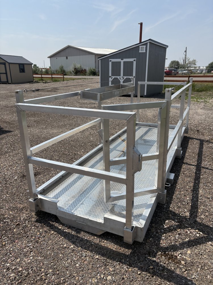 Walk Plank, 12' Aluminum Straight Scaffolding, With Railing, Door, & Tool Tray, For Forklift or Tele