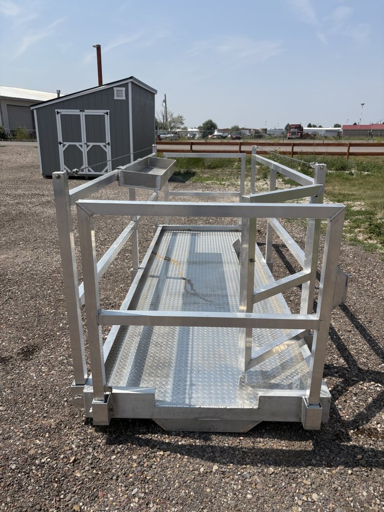 Walk Plank, 12' Aluminum Straight Scaffolding, With Railing, Door, & Tool Tray, For Forklift or Tele