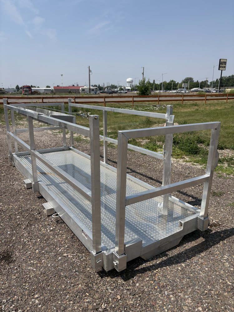Walk Plank, 12' Aluminum Straight Scaffolding, With Railing, Door, & Tool Tray, For Forklift or Tele