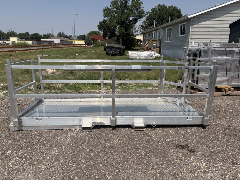 Walk Plank, 12' Aluminum Straight Scaffolding, With Railing, Door, & Tool Tray, For Forklift or Tele