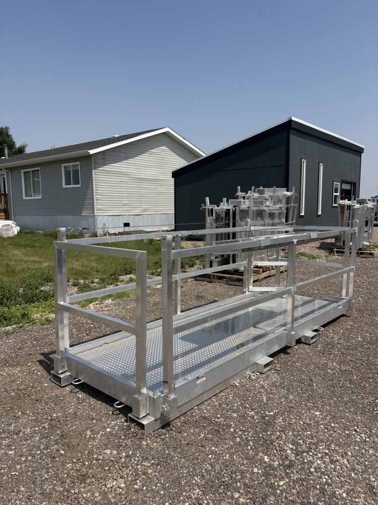 Walk Plank, 12' Aluminum Straight Scaffolding, With Railing, Door, & Tool Tray, For Forklift or Tele