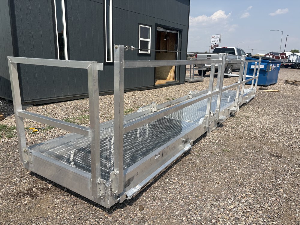 Walk Plank, 24' Aluminum Bi-fold Scaffolding, With Railing & Tool Tray, For Forklift or Telehandler