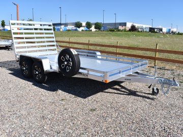 Bear Track 81"X14' 7K alum utility trailer, torsion axles, extruded alum deck, straight HD ramp