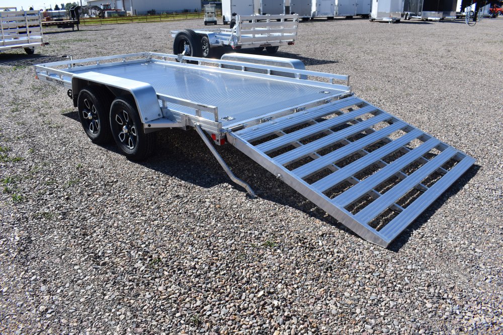 Bear Track 81"X14' 7K alum utility trailer, torsion axles, extruded alum deck, straight HD ramp