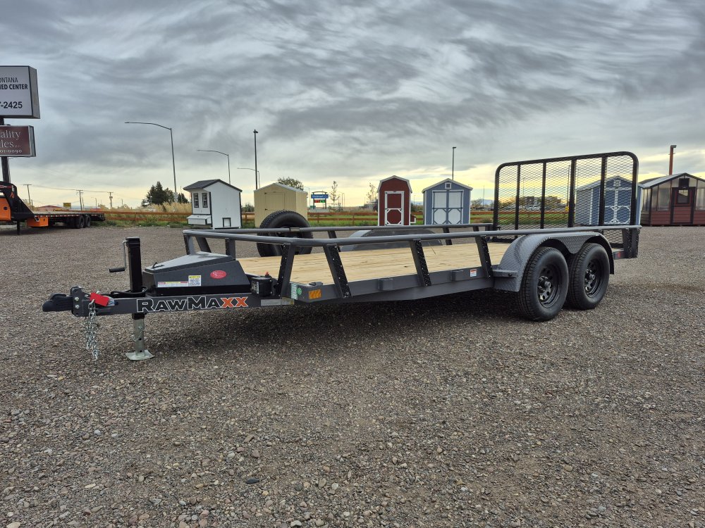 RawMaxx 83"X16' 7K Tube top utility trailer,4' flip mesh ramp, LED lights