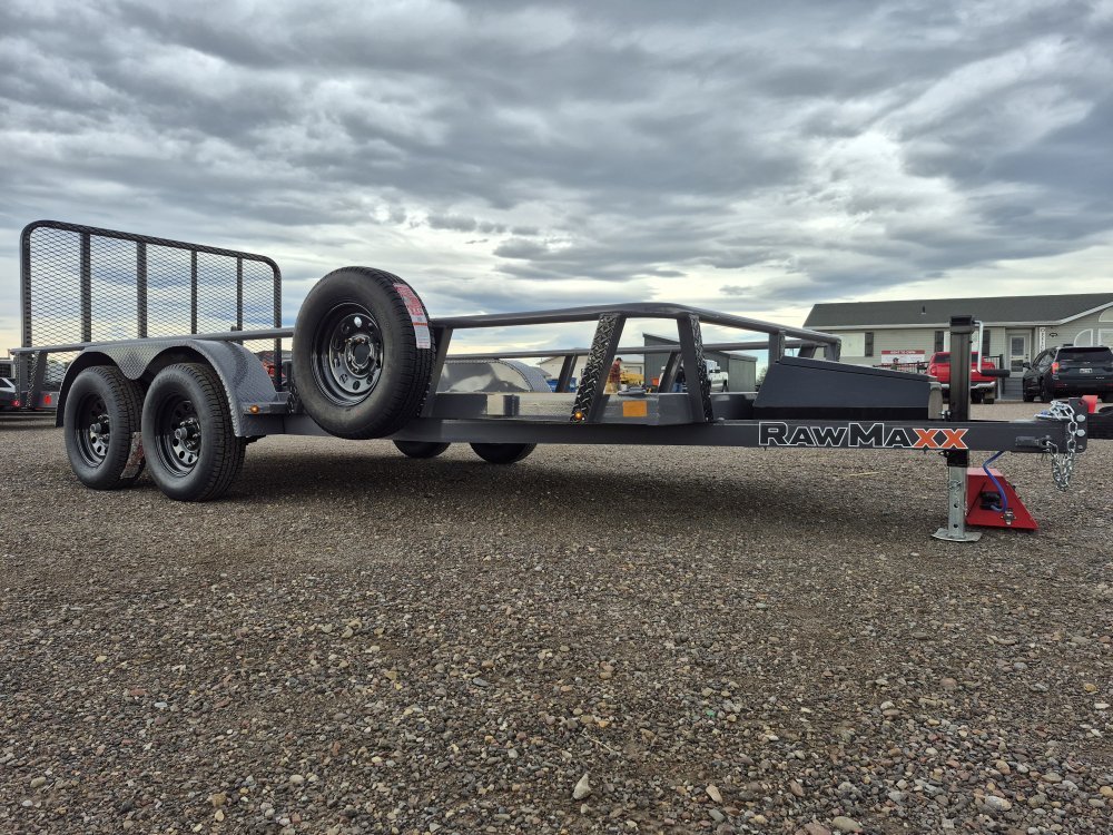 RawMaxx 83"X16' 7K Tube top utility trailer,4' flip mesh ramp, LED lights