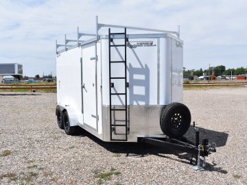 Doolittle 7X14 7K Enclosed cargo contractor trailer, rear ramp door, ladder/ 4-ladder racks