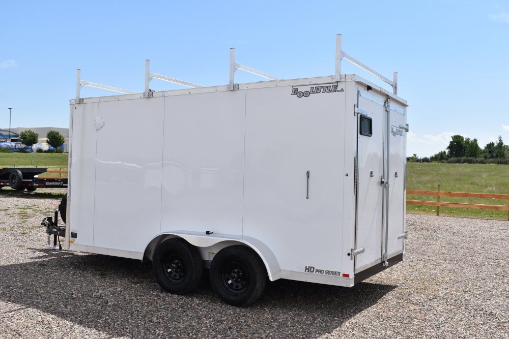 Doolittle 7X14 7K Enclosed cargo contractor trailer, rear ramp door, ladder/ 4-ladder racks