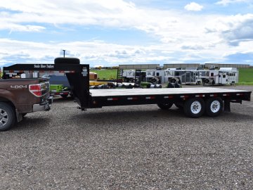 GF272 14K Snake River Gooseneck trailer, Flat deck w slide in ramps,