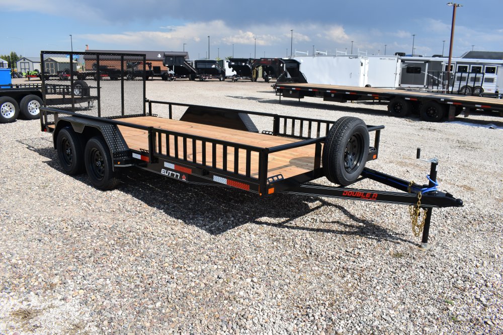 Double A 7X16-7K tandem axle utility trailer, 4' Ramp gate, spare tire & mount