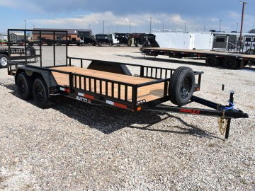 Double A 7X16-7K tandem axle utility trailer, 4' Ramp gate, spare tire & mount