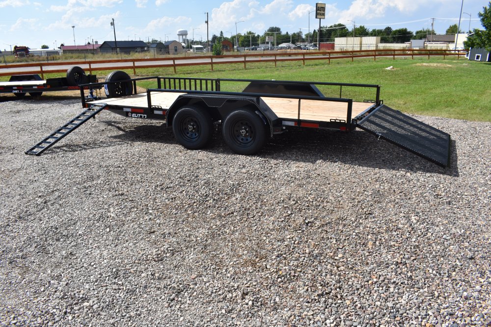 Double A 7X16-7K tandem axle utility trailer, 4' Ramp gate, spare tire & mount