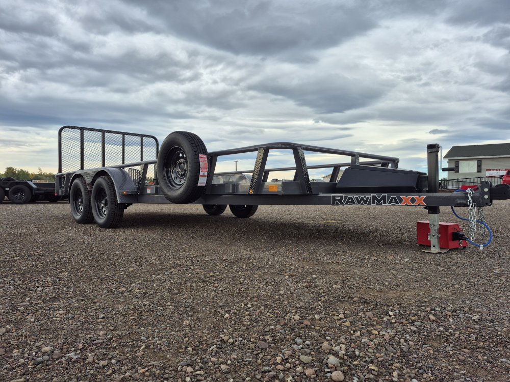 RawMaxx 83"X18' 7K Tube top utility trailer,4' flip mesh ramp, LED lights