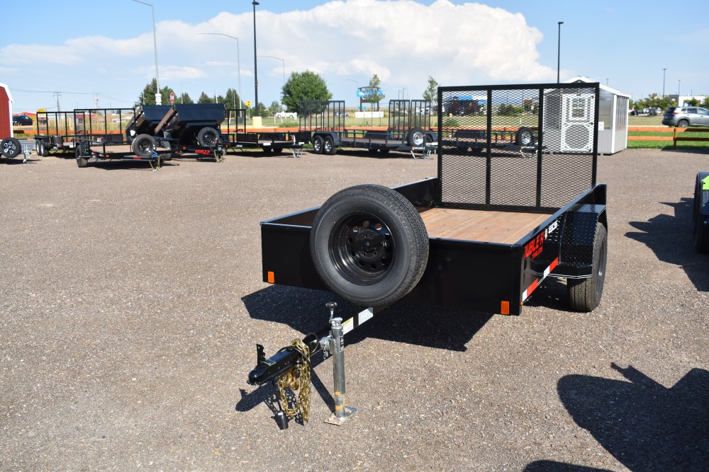 Double A 5X10-3K Single axle solid side utility trailer, 4' Ramp gate, spare tire & mount