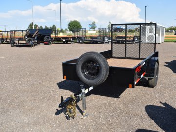 Double A 5X10-3K Single axle solid side utility trailer, 4' Ramp gate, spare tire & mount
