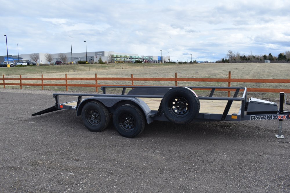 RawMaxx 77"X14' 7K Tube top utility trailer,4' flip mesh ramp, LED lights