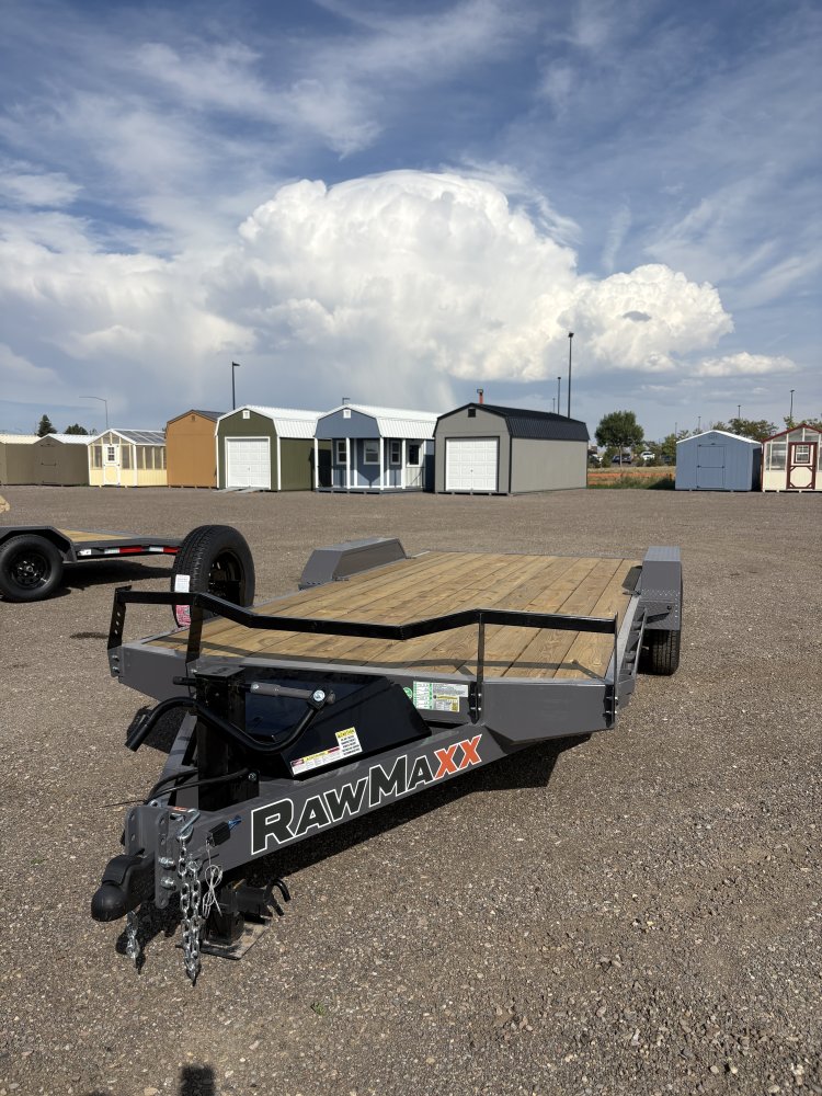 RawMaxx 83"X18' 7K Equipment/Car Hauler trailer, 5' Slide-out Channel Ramps, LED lights