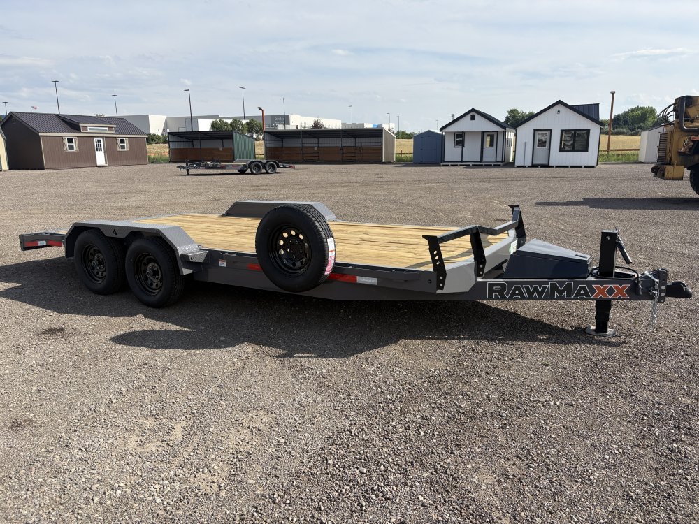 RawMaxx 83"X18' 7K Equipment/Car Hauler trailer, 5' Slide-out Channel Ramps, LED lights