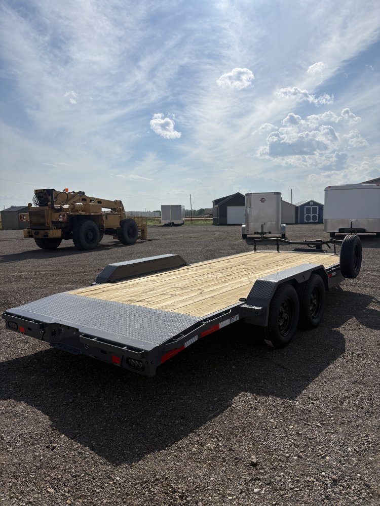 RawMaxx 83"X18' 7K Equipment/Car Hauler trailer, 5' Slide-out Channel Ramps, LED lights
