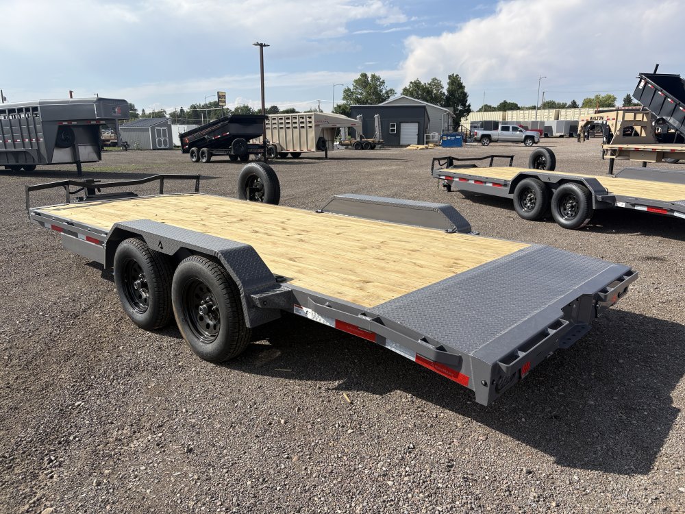 RawMaxx 83"X18' 7K Equipment/Car Hauler trailer, 5' Slide-out Channel Ramps, LED lights