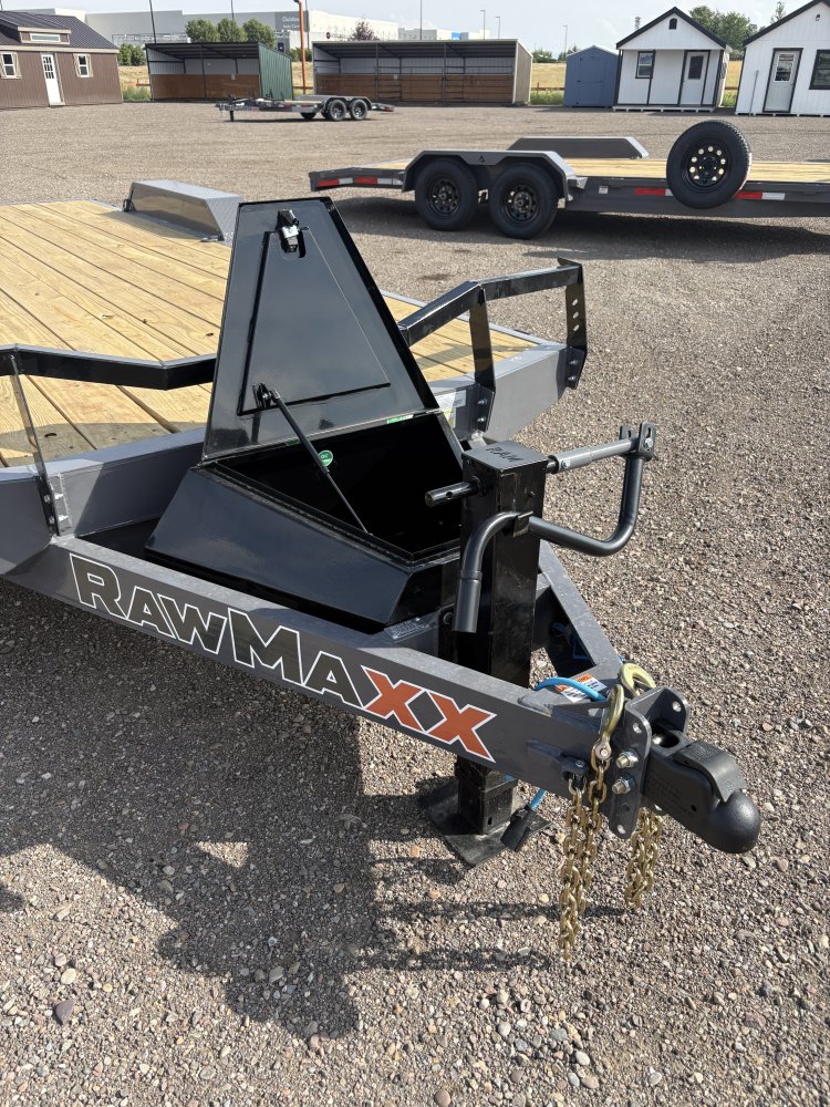 RawMaxx 83"X20' 7K Equipment/Car Hauler trailer, 5' Slide-out Channel Ramps, LED lights