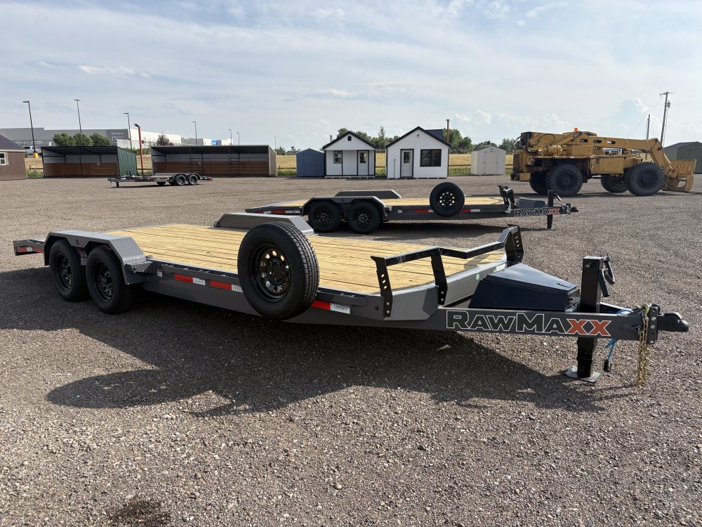 RawMaxx 83"X20' 7K Equipment/Car Hauler trailer, 5' Slide-out Channel Ramps, LED lights