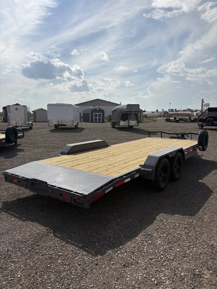 RawMaxx 83"X20' 7K Equipment/Car Hauler trailer, 5' Slide-out Channel Ramps, LED lights