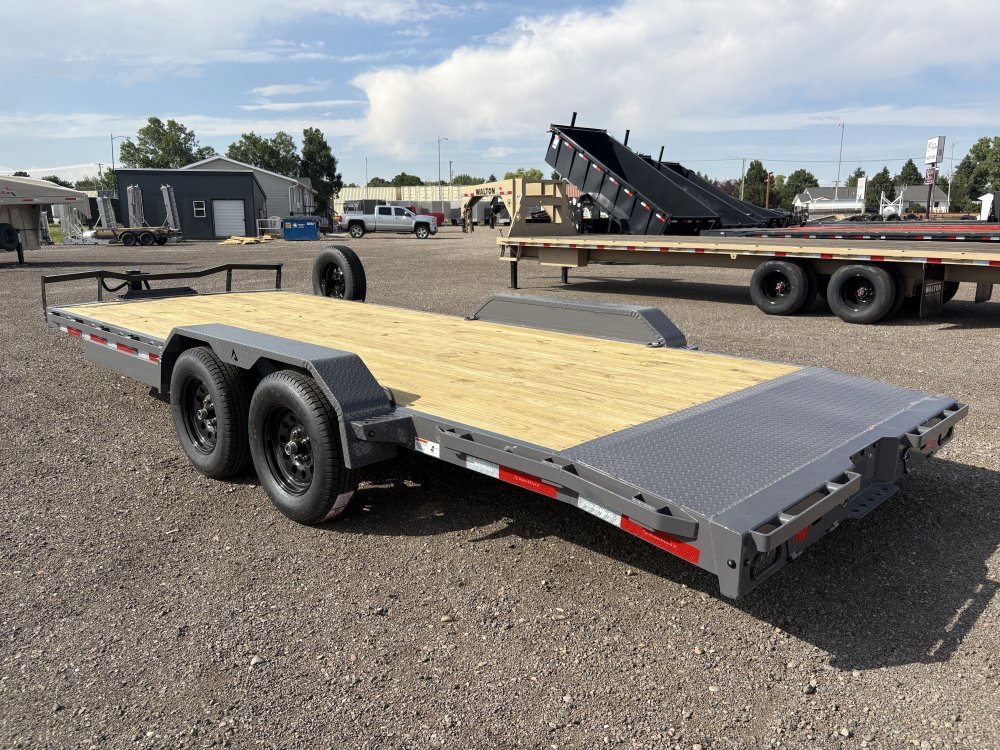 RawMaxx 83"X20' 7K Equipment/Car Hauler trailer, 5' Slide-out Channel Ramps, LED lights