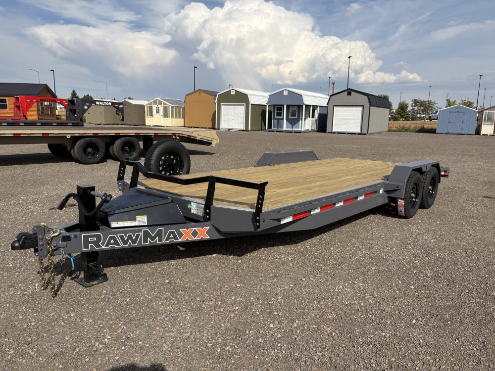 RawMaxx 83"X20' 7K Equipment/Car Hauler trailer, 5' Slide-out Channel Ramps, LED lights
