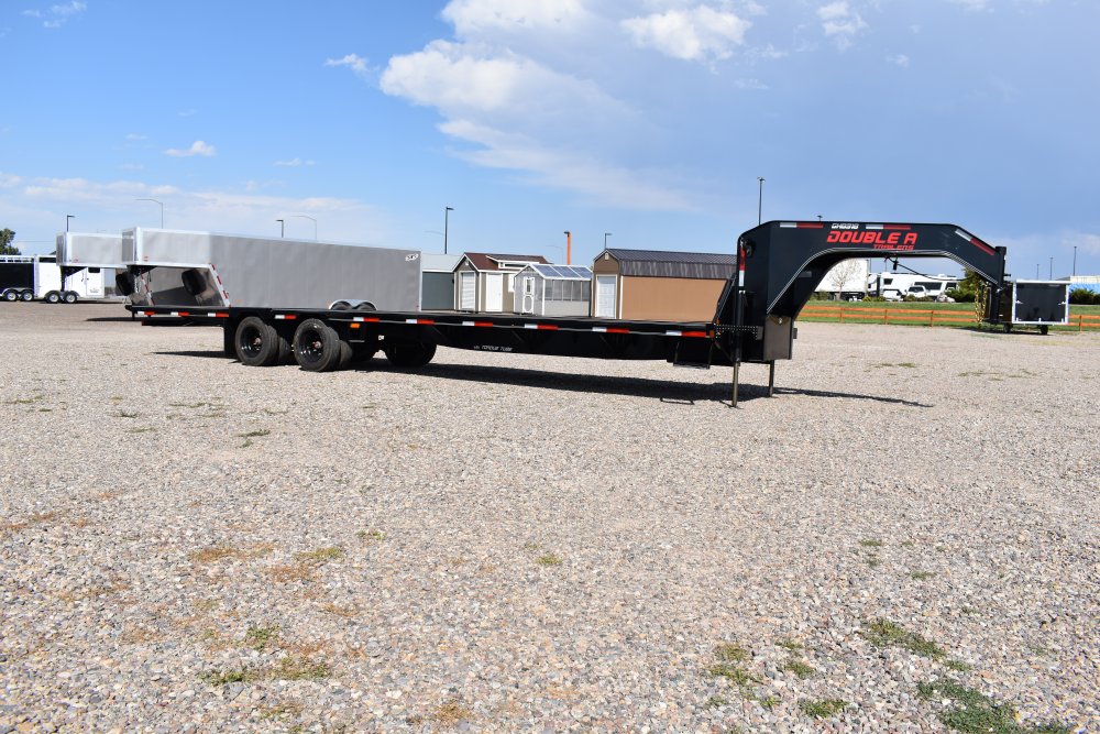 Double A 102"X34' 30K deck over gooseneck trailer, hydraulic dovetail, hydraulic jacks, LED work lig