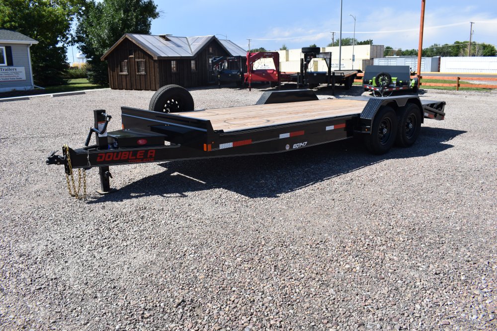 Double A 83"X20' 14K equipment trailer, full width fold over ramps, LED lights