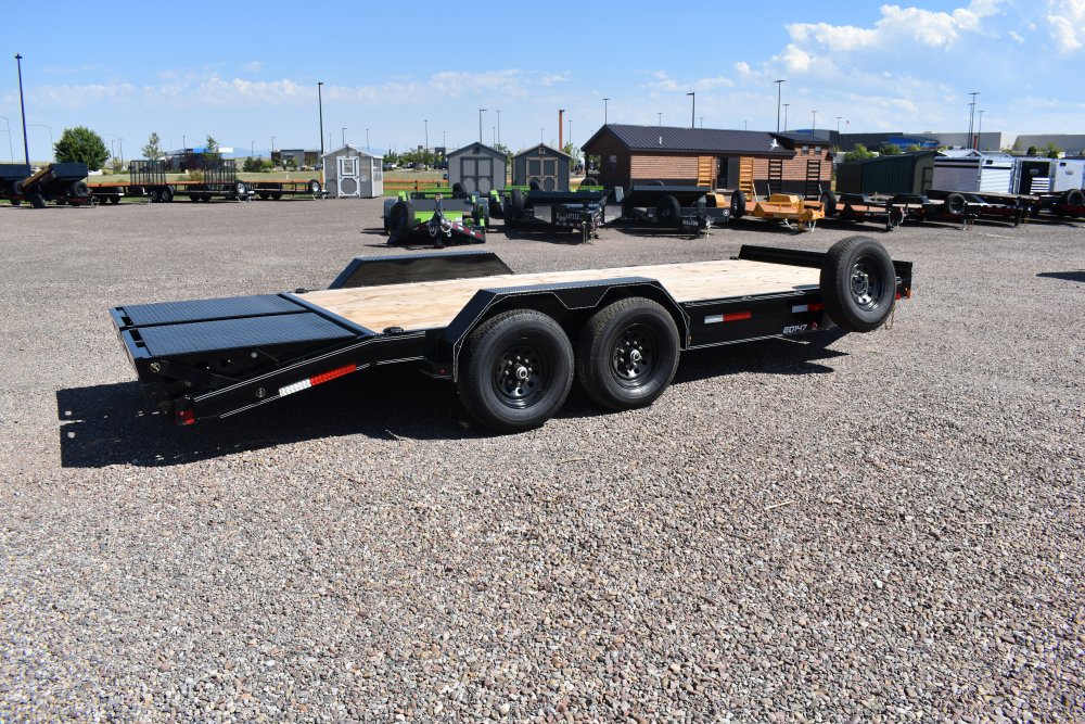 Double A 83"X20' 14K equipment trailer, full width fold over ramps, LED lights