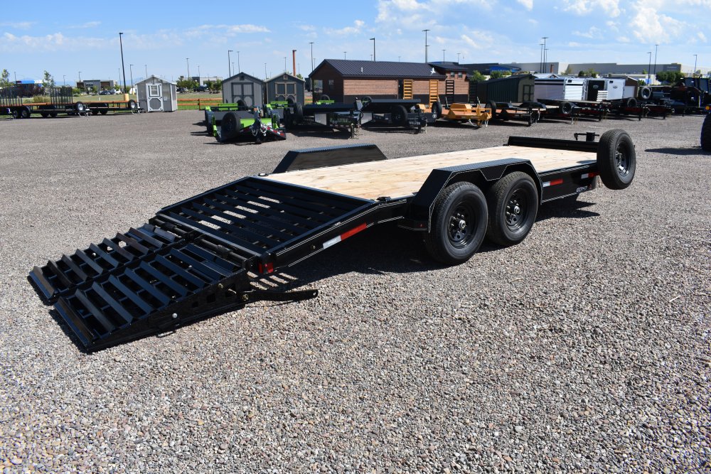 Double A 83"X20' 14K equipment trailer, full width fold over ramps, LED lights