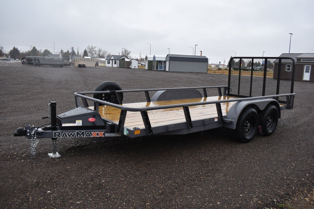 RawMaxx 83"X16' 7K Tube top utility trailer,4' flip mesh ramp, LED lights