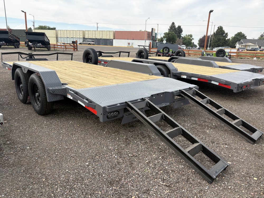 RawMaxx 83"X16' 7K Equipment/Car Hauler trailer, 5' Slide-out Channel Ramps, LED lights