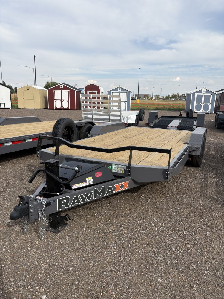 RawMaxx 83"X16' 7K Equipment/Car Hauler trailer, 5' Slide-out Channel Ramps, LED lights