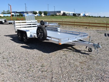 Bear Track 81"X14' 7K alum utility trailer, torsion axles, extruded alum deck, bi-fold ramp
