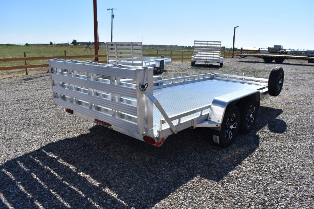 Bear Track 81"X14' 7K alum utility trailer, torsion axles, extruded alum deck, bi-fold ramp