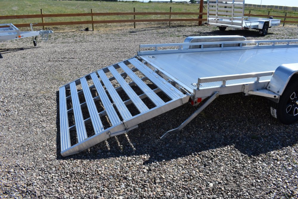 Bear Track 81"X14' 7K alum utility trailer, torsion axles, extruded alum deck, bi-fold ramp