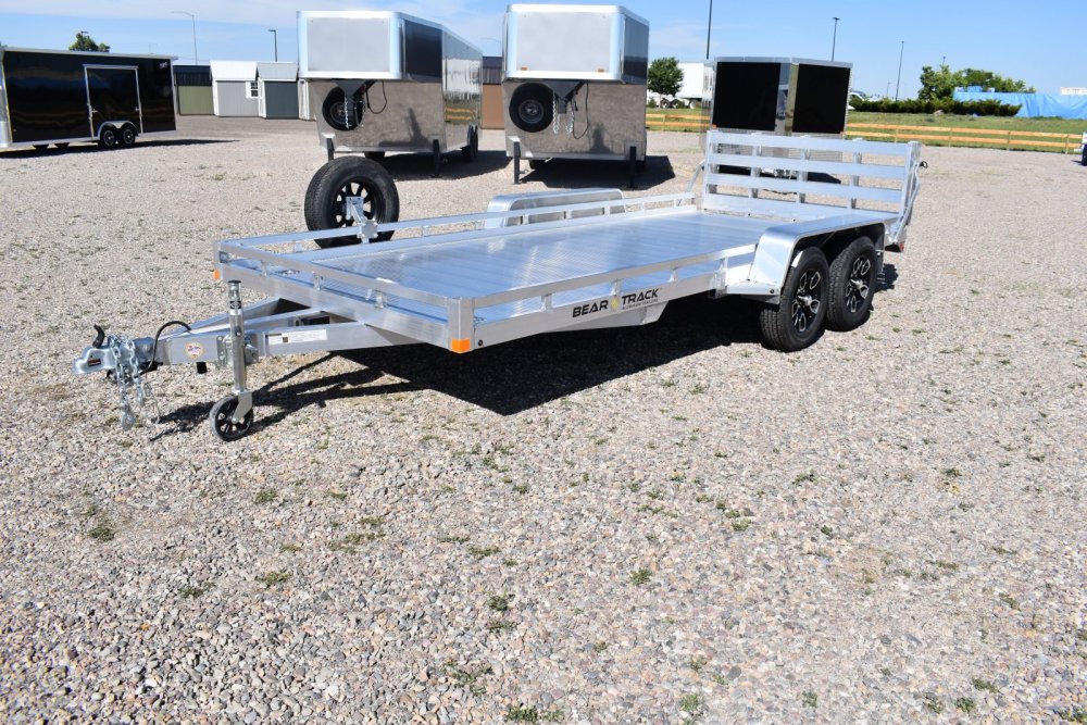 Bear Track 81"X14' 7K alum utility trailer, torsion axles, extruded alum deck, bi-fold ramp