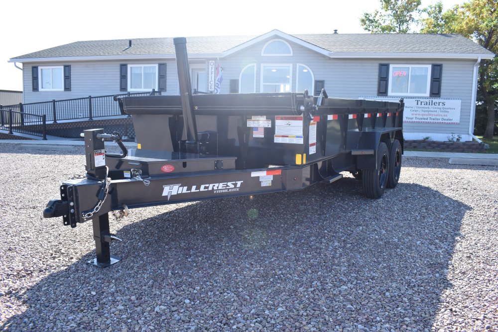 Hillcrest 7X14 14' 16K bumper pull dump trailer, spreader gate, 18 ply tires, rear stabilizer stands