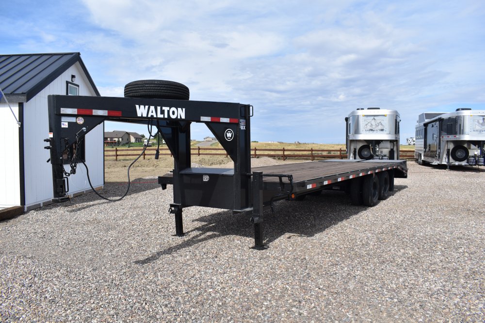 Walton FBX210-26G 20K Gooseneck trailer, 235/80R16 tires, spare tire, mud flaps, tool box, mega ramp